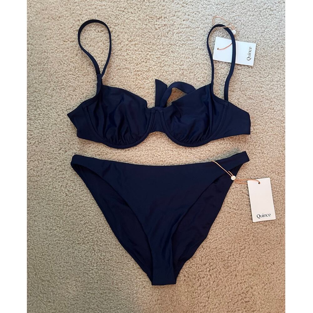 NEW Quince Deep Navy Bikini Set Swimsuit Underwire Top Italian Women's M